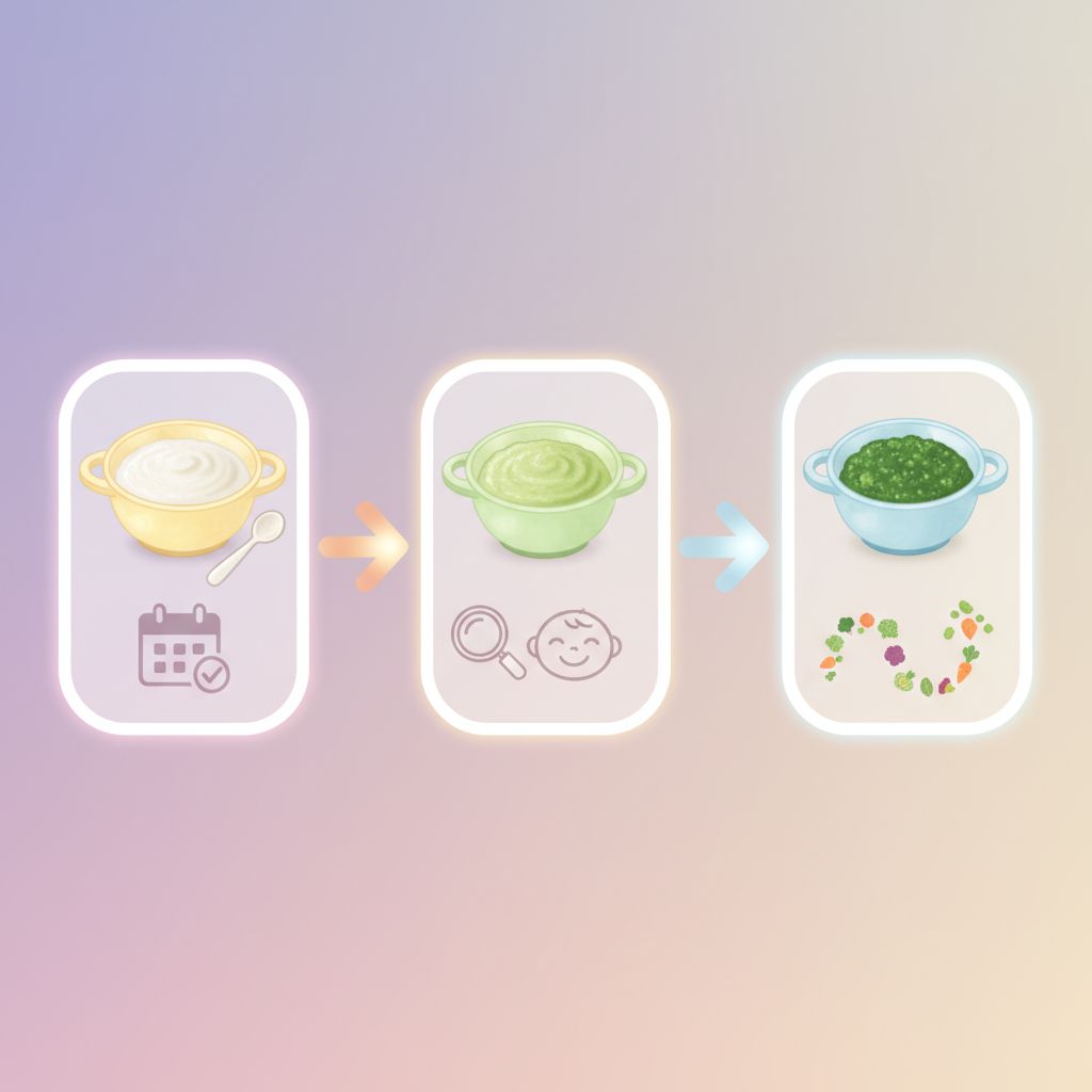 A small bowl of creamy rice cereal for a baby, with a baby spoon next to it