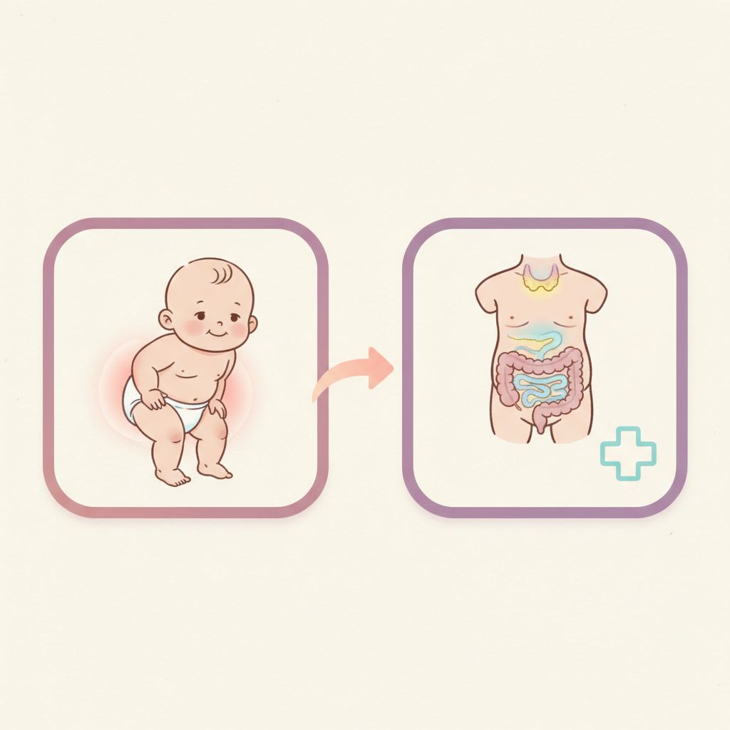 A parent gently massaging a baby's abdomen