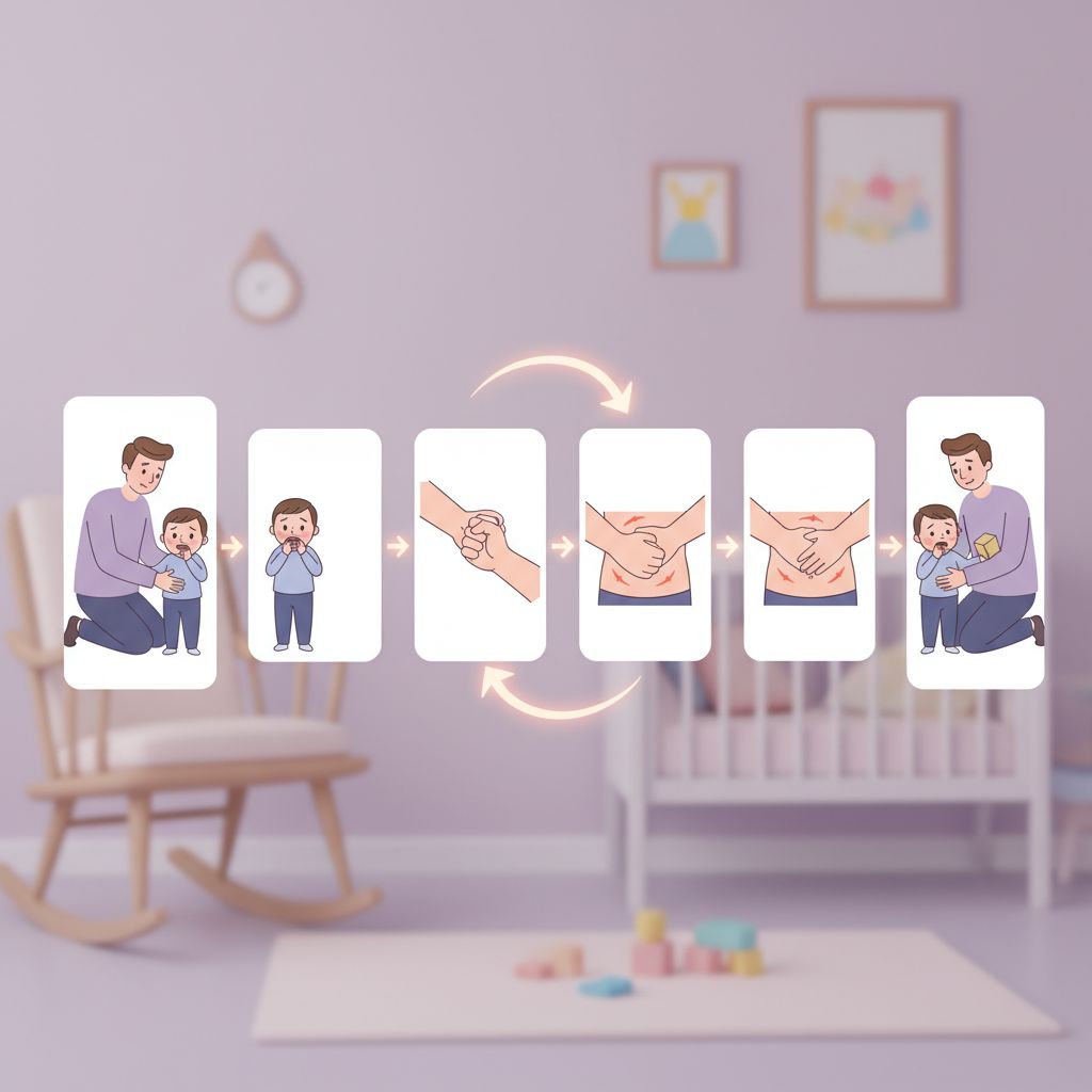 A cartoon illustration demonstrating the proper back blows and chest thrusts for infant choking