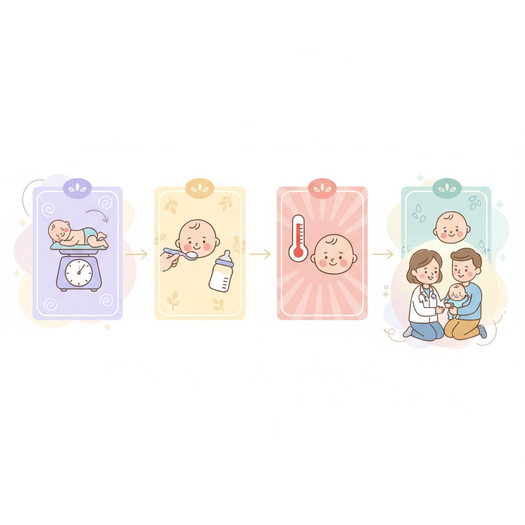 A parent calmly cleaning up food spills from a high chair tray while the baby is happily playing with a small piece of food.